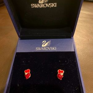 Swarovski red and silver heart earrings.